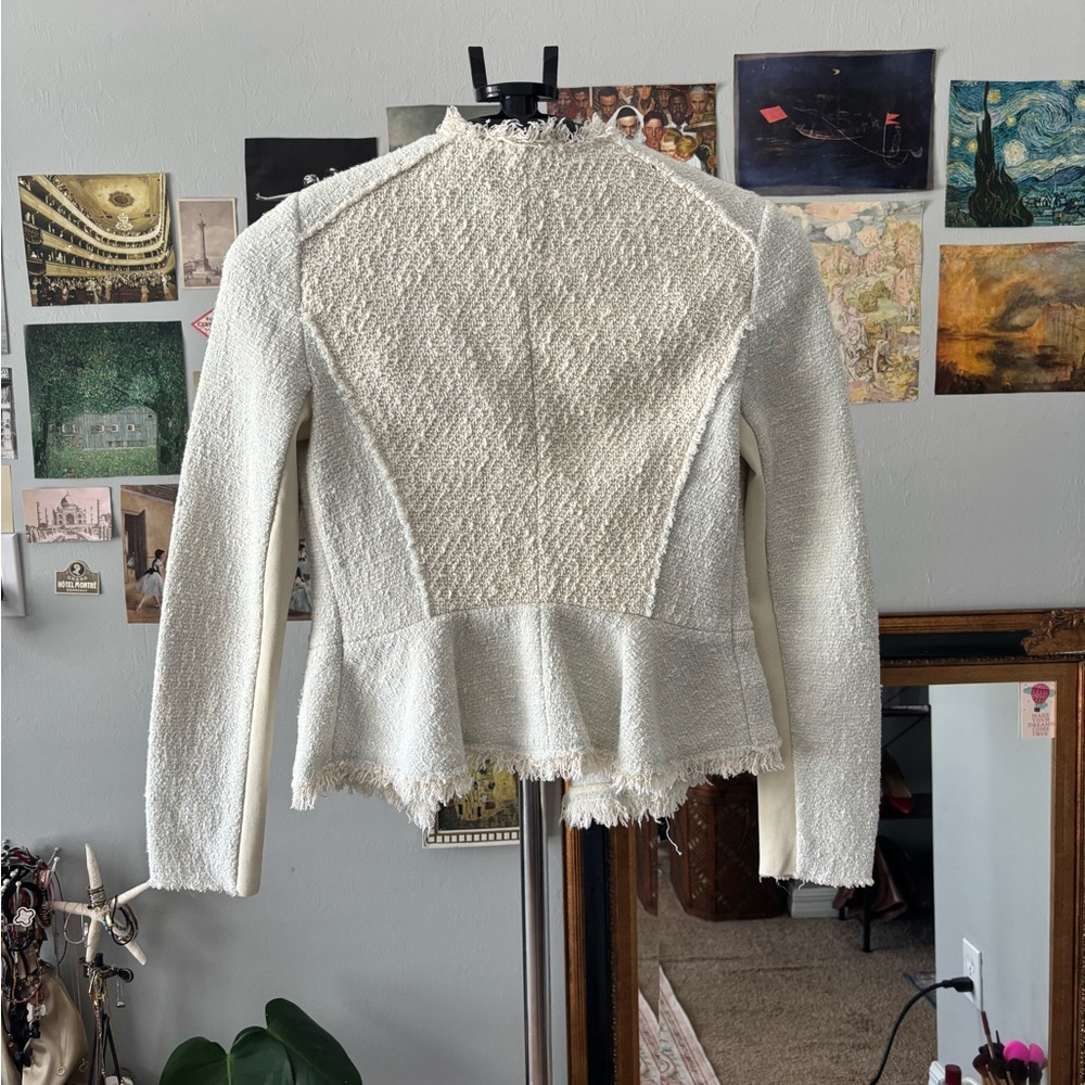 Rebecca Taylor Cream Bouclé Zip-Front Jacket - Picture 4 of 5